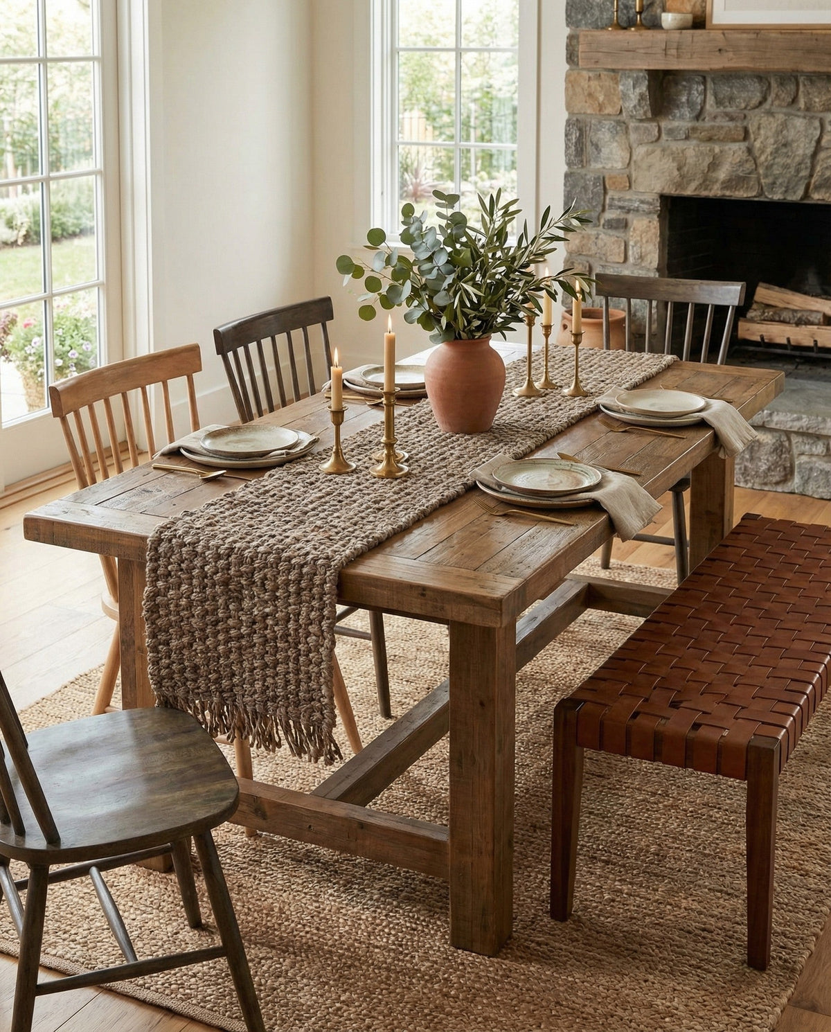 Savannah Jute Collection Area Rug - Seashore Table Runner Gray  lifestyle 175