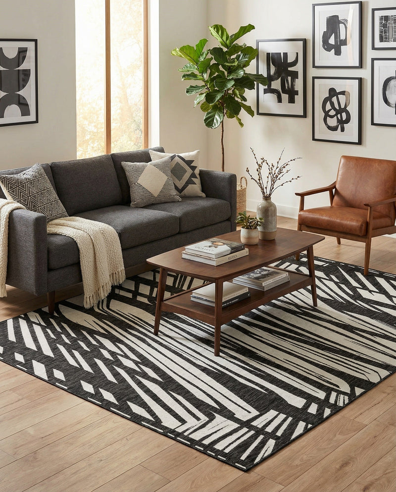 Urban Terrace Collection Area Rug -  Queens Rectangle Black and White  lifestyle 4