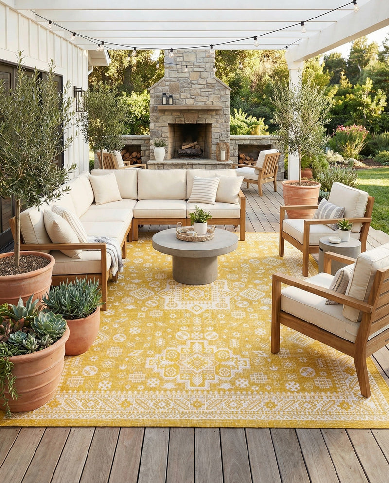 Tribal Terrace Treasures Collection Area Rug -  Incan Isle (Yellow) Rectangle Yellow  lifestyle 9