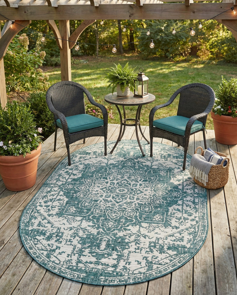 Urban Oasis Rugs Collection Area Rug -  Penthouse (Teal) Oval Teal  lifestyle 29