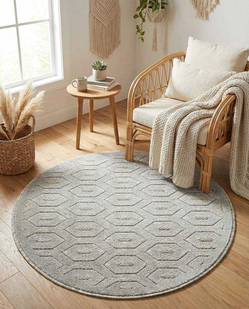 Garden Lattice Charm Collection Area Rug - Arbor (Grey) Round Grey  lifestyle 46