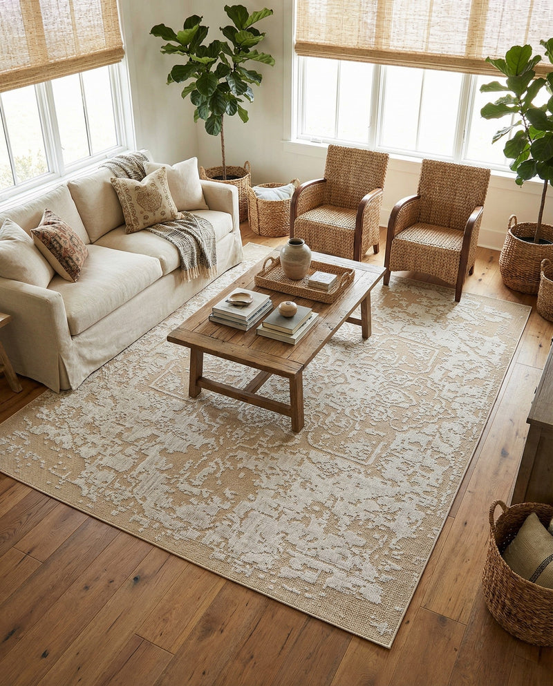 Patio Heritage Collection Area Rug - Santorini Rectangle Khaki  lifestyle 7