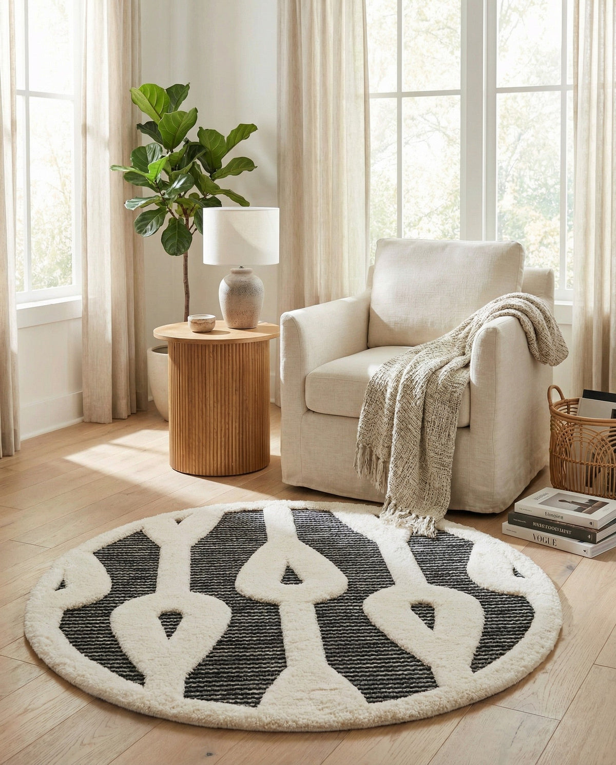 Monochrome Collection Area Rug -  Marble Round Gray  lifestyle 92