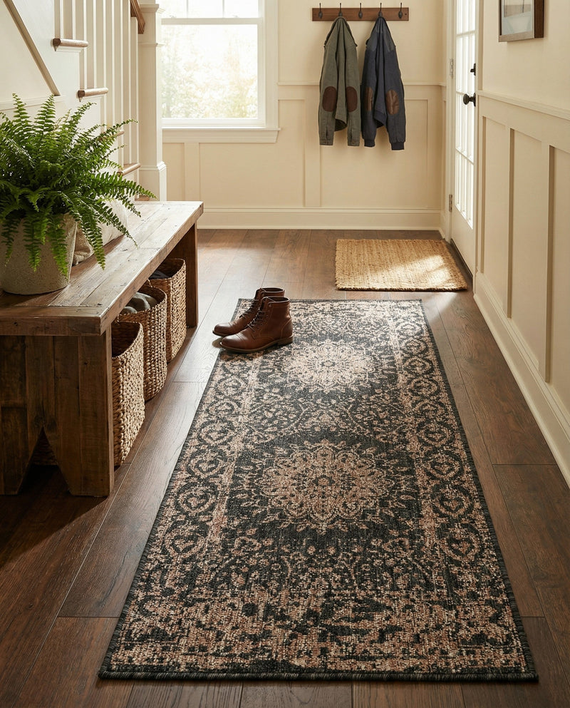 Patio Heritage Collection Area Rug -  Lafayette (Black) Runner Black  lifestyle 71