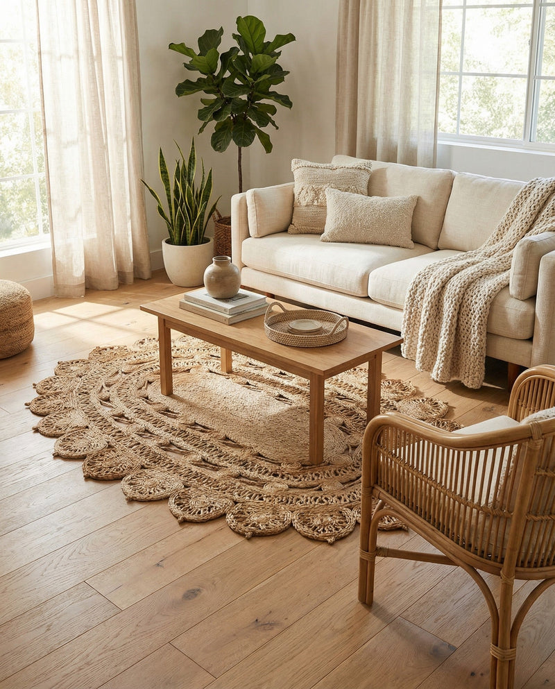 Woven Seaside Jute Collection Area Rug - Coastalhaven (Natural) Oval Natural  lifestyle 7