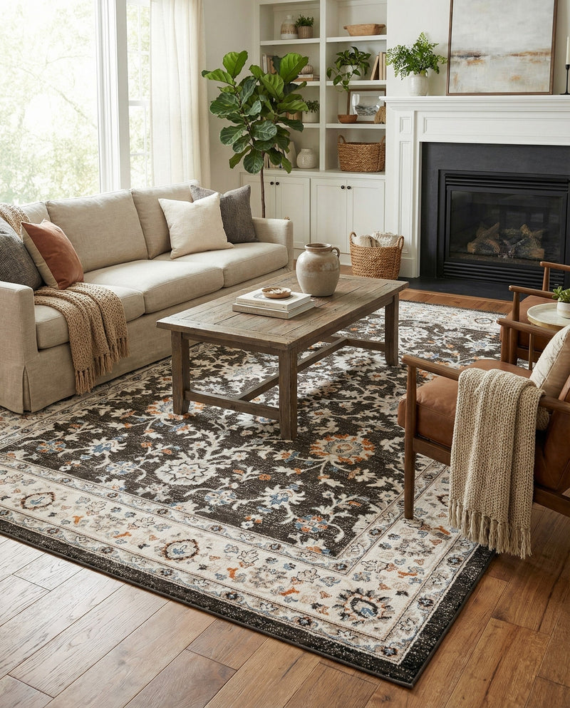 Savannah Elegance Collection Area Rug - Augusta (Fume Gray) Rectangle Fume Gray  lifestyle 14