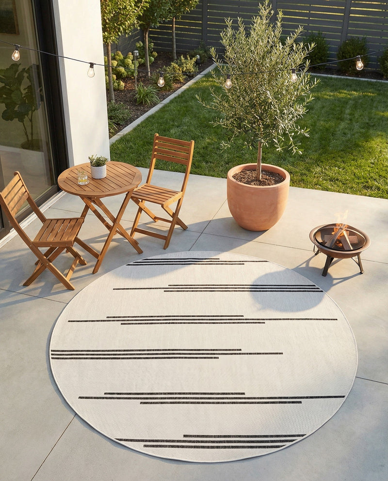 Urban Terrace Collection Area Rug -  Brooklyn Round White and Black  lifestyle 48