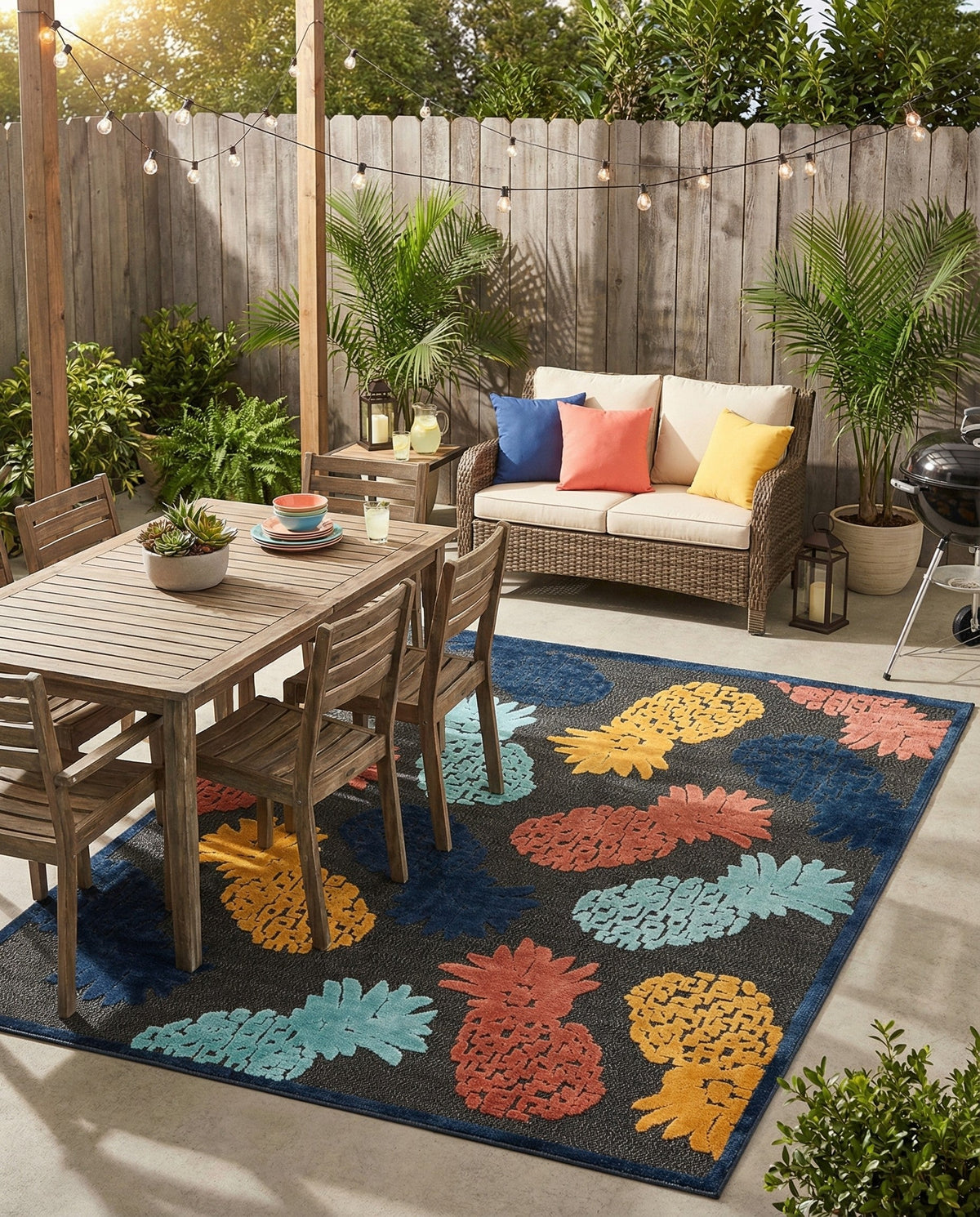 Caribbean Terrace Collection Area Rug -  Nevis Rectangle Black  lifestyle 31