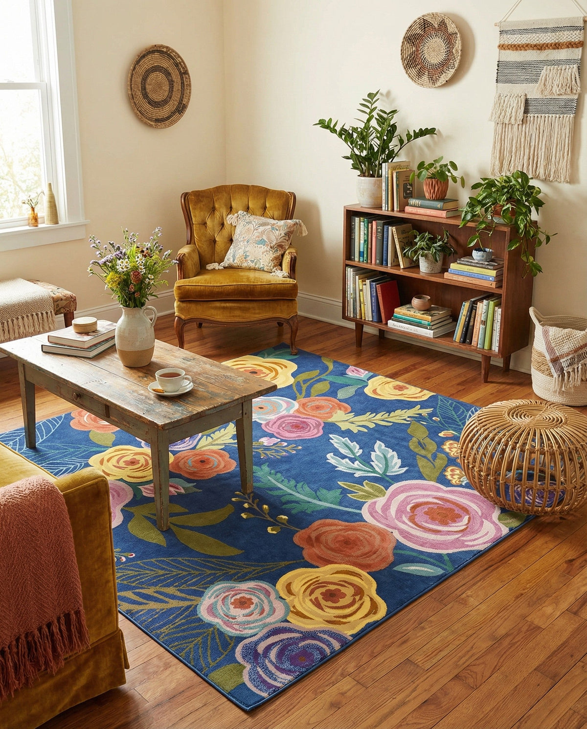 Meadow Breeze Collection Area Rug -  Petal Square Blue  lifestyle 78