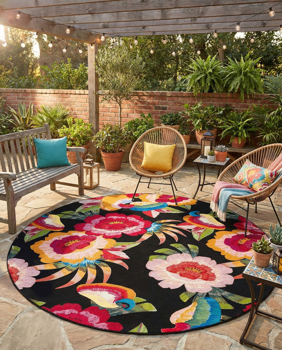 Seaside Blooms Collection Area Rug -  Versailles Round Multi  lifestyle 100