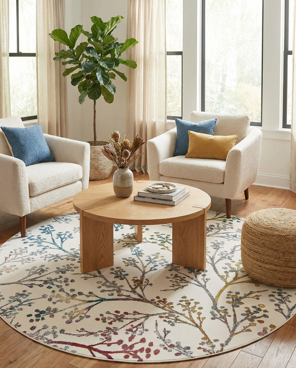 Meadow Breeze Collection Area Rug -  Sunbeam Round Ivory  lifestyle 152