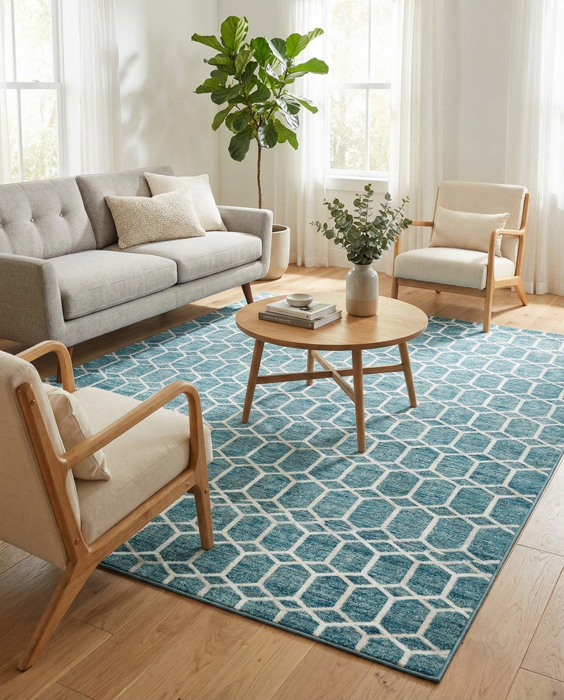 Garden Maze Retreat Collection Area Rug - Hedgegrove Rectangle Blue  lifestyle 36