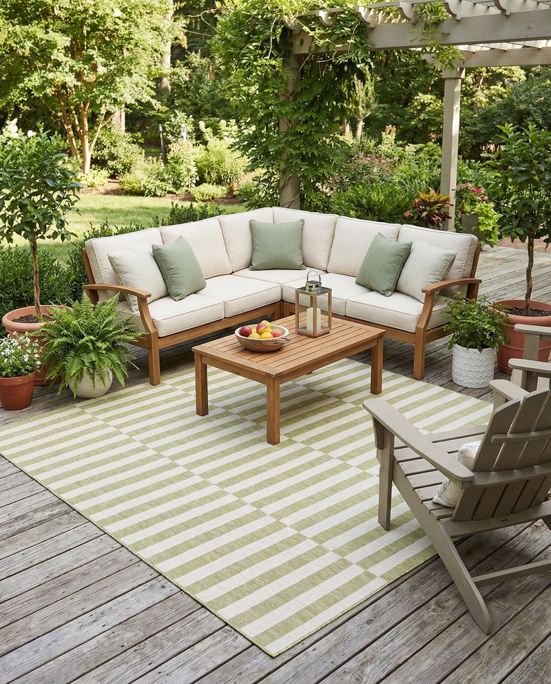 Seaside Stripes Collection Area Rug - Cabana (Green) Square Green  lifestyle 39
