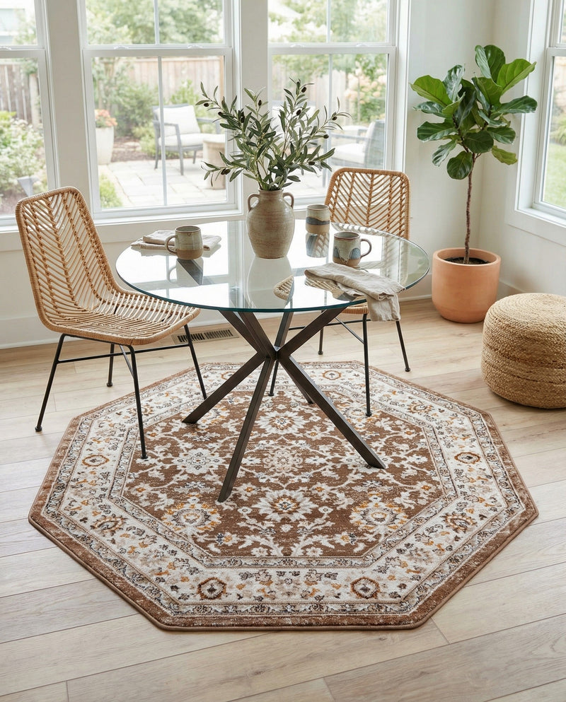 Savannah Elegance Collection Area Rug - Augusta (Brown) Octagon Brown  lifestyle 78