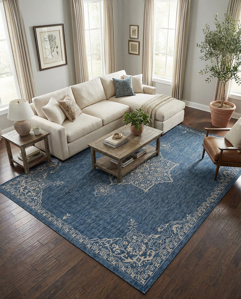 Patio Heritage Collection Area Rug -  Charleston (Blue) Rectangle Blue  lifestyle 14