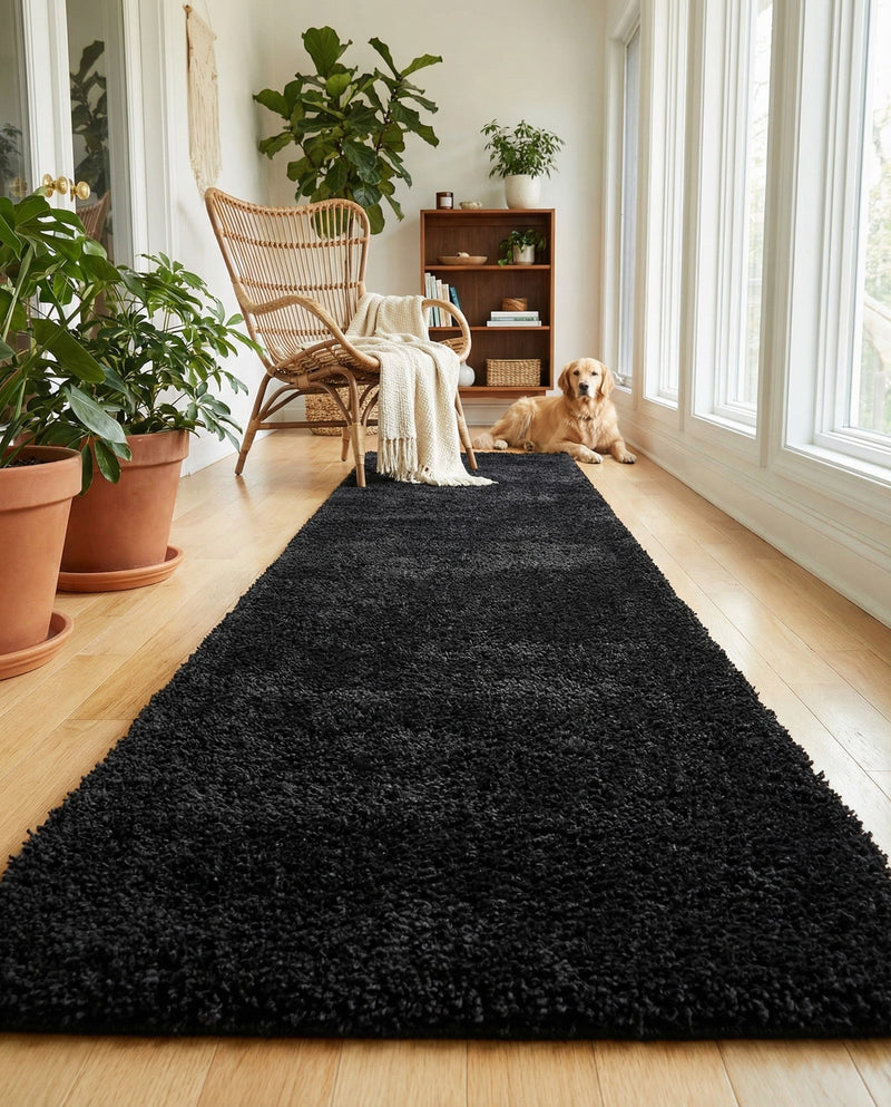 Plush Oasis Collection Area Rug - Serenity (Jet Black) Runner Jet Black  lifestyle 87