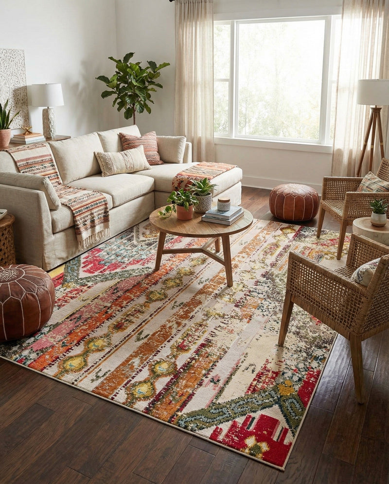 Outdoor Marrakesh Collection Area Rug -  Agadir Rectangle Multi Beige  lifestyle 36