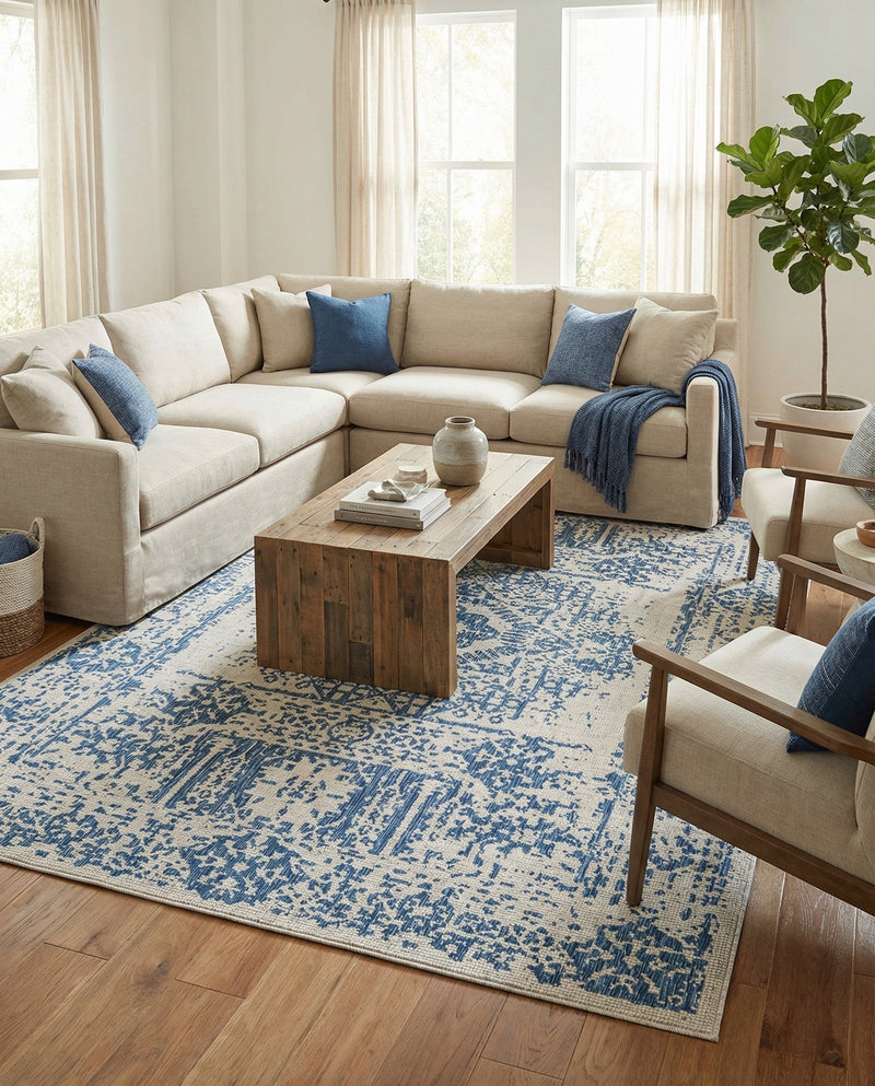 Patio Heritage Collection Area Rug - Savannah (Blue) Rectangle Blue  lifestyle 28