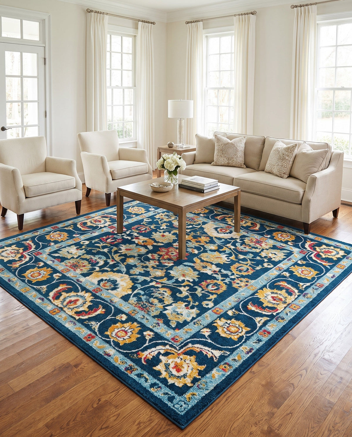 Adriana Terrace Collection Area Rug -  Positano (Navy Blue) Square Navy Blue  lifestyle 70