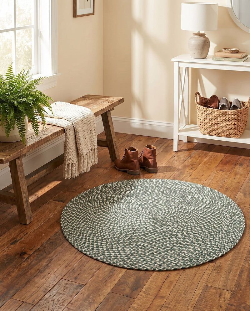 Highland Woven Jute Collection Area Rug - Glenmore (Green) Round Green  lifestyle 52
