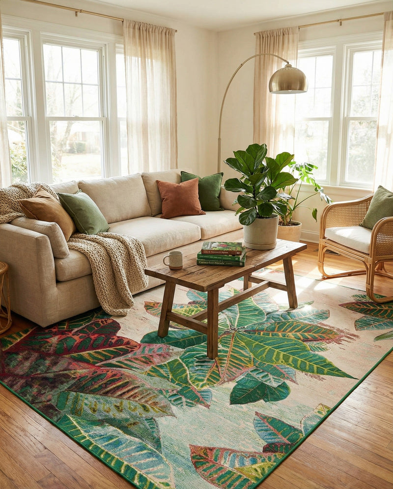 Seaside Blooms Collection Area Rug -  Fern Rectangle Multi  lifestyle 60
