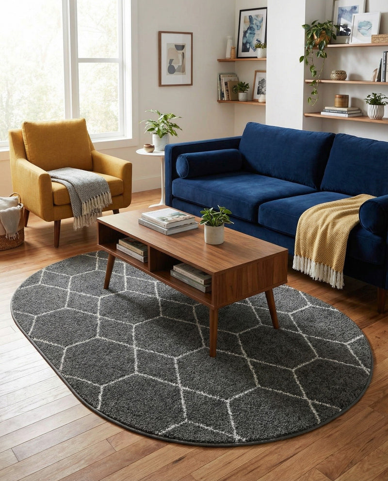 Trellis Mosaic Collection Area Rug - Arborville (Dark Gray) Oval Dark Gray  lifestyle 45
