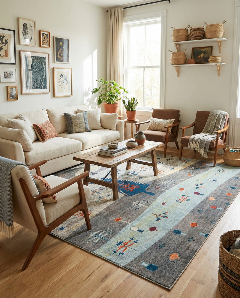 Colorburst Oasis Collection Area Rug -  Mosaic Rectangle Ivory Gray Blue  lifestyle 10