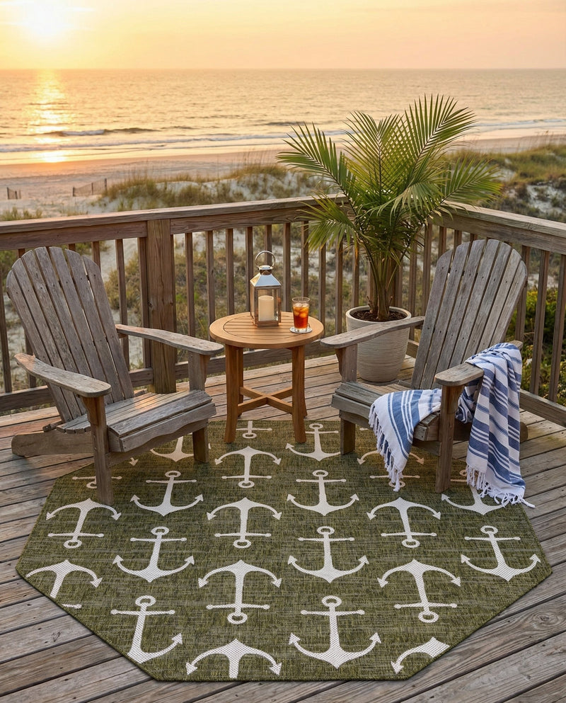 Seaside Haven Rugs Collection Area Rug - Sapphire (Green) Octagon Green  lifestyle 76