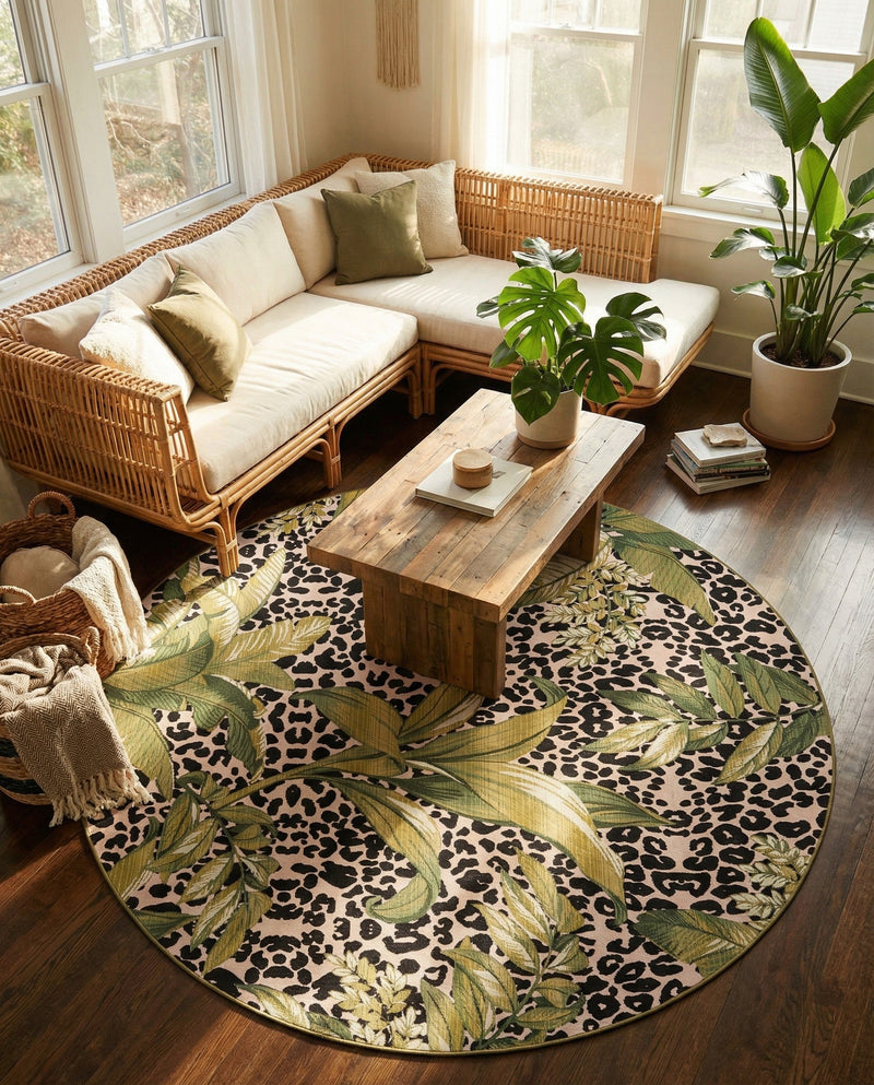 Seaside Blooms Collection Area Rug -  Lotus Round Green  lifestyle 84