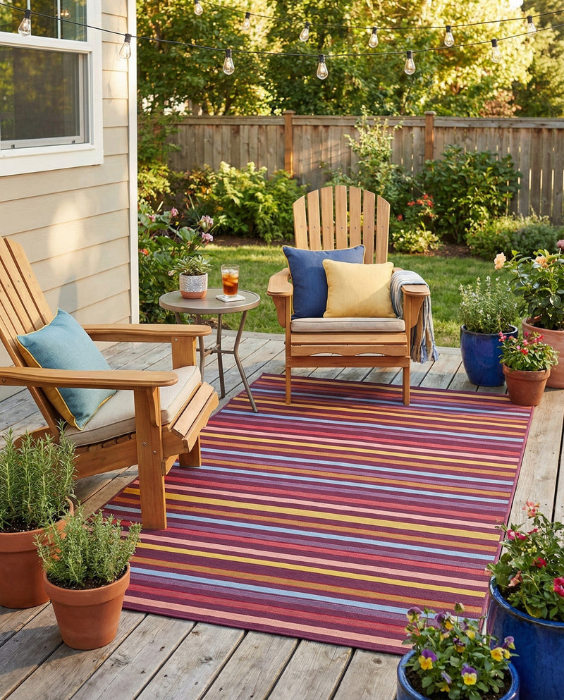 Seaside Stripes Collection Area Rug - Azul Rectangle Multi  lifestyle 30