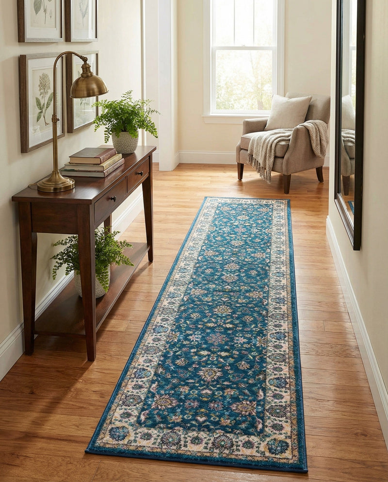 Casablanca Tapestry Collection Area Rug -  Marrakech (Egyptian Blue) Runner Egyptian Blue  lifestyle 43