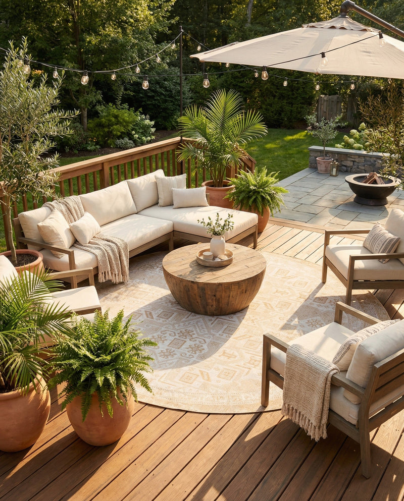 Tribal Terrace Treasures Collection Area Rug - Mayan Marina (Natural) Round Natural  lifestyle 20