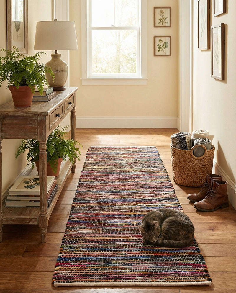 Thar Cotton Collection Area Rug - Alleppey Runner Multi Black  lifestyle 63