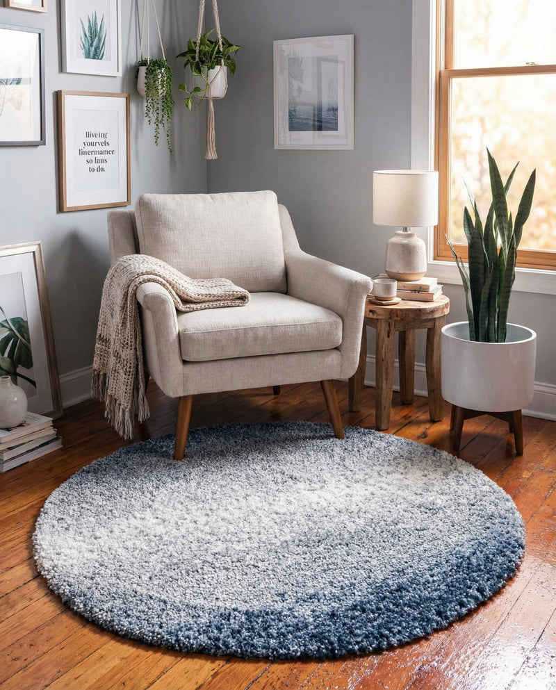 Cozy Cove Shag Collection Area Rug -  Lagoon Round Blue  lifestyle 61