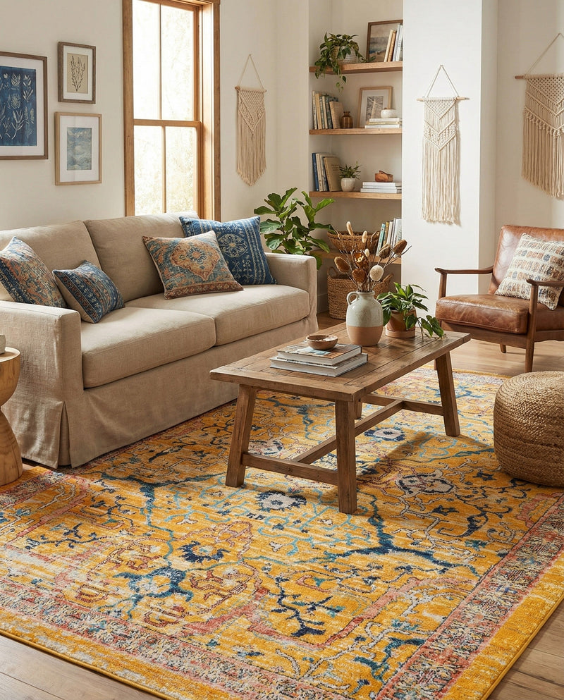 Seville Stripes Collection Area Rug -  Malaga (Yellow) Rectangle Yellow  lifestyle 16