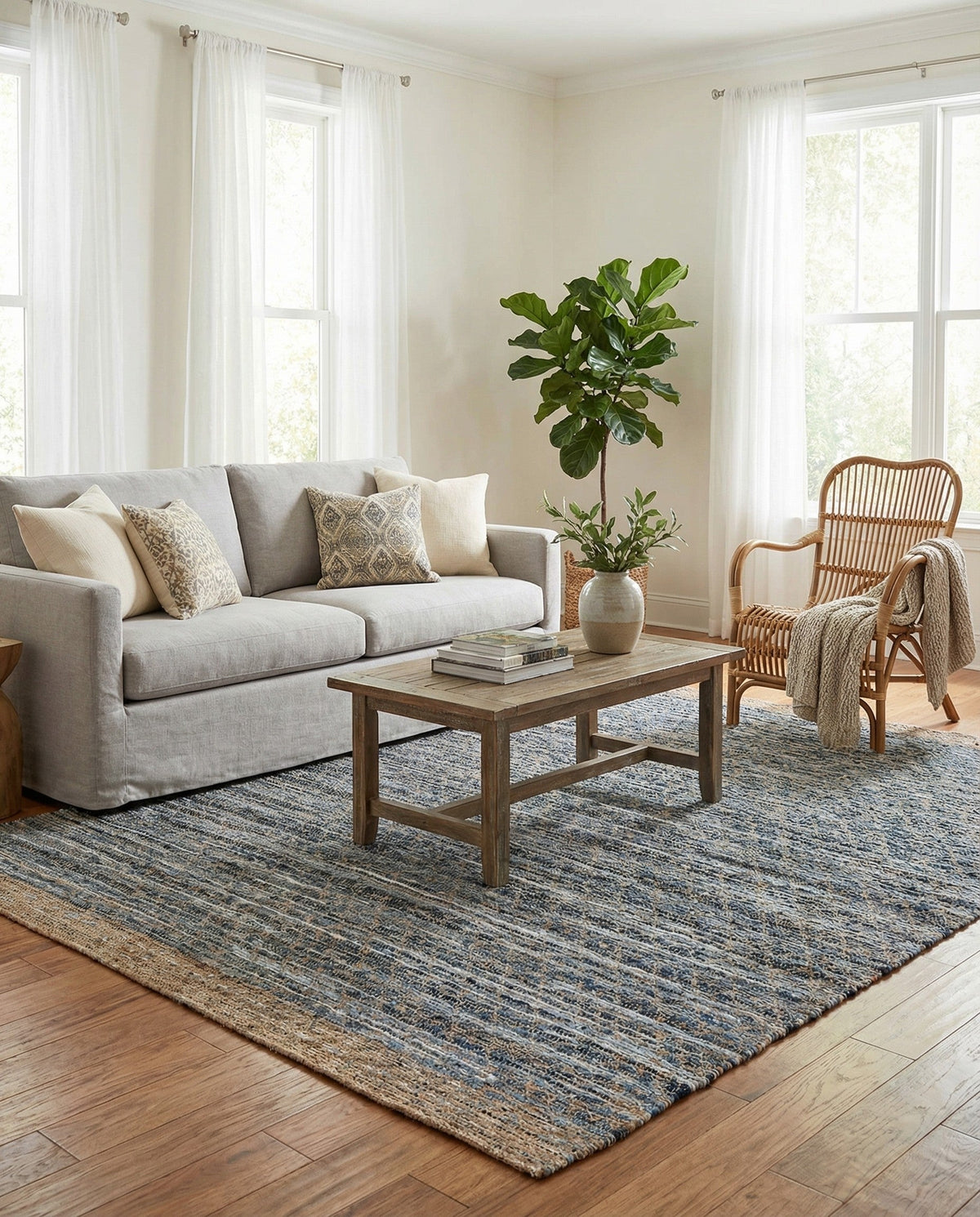 Tulum Trellis Collection Area Rug - Shoreline Rectangle Denim blue  lifestyle 51