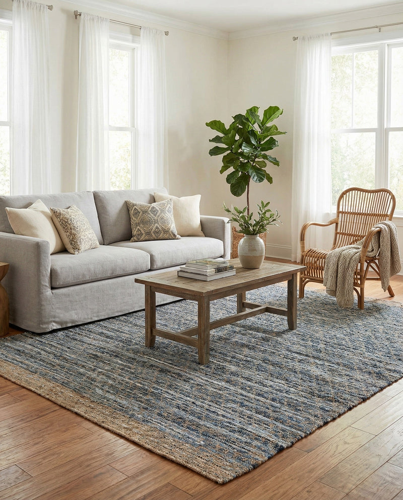 Tulum Trellis Collection Area Rug - Shoreline Rectangle Denim blue  lifestyle 51