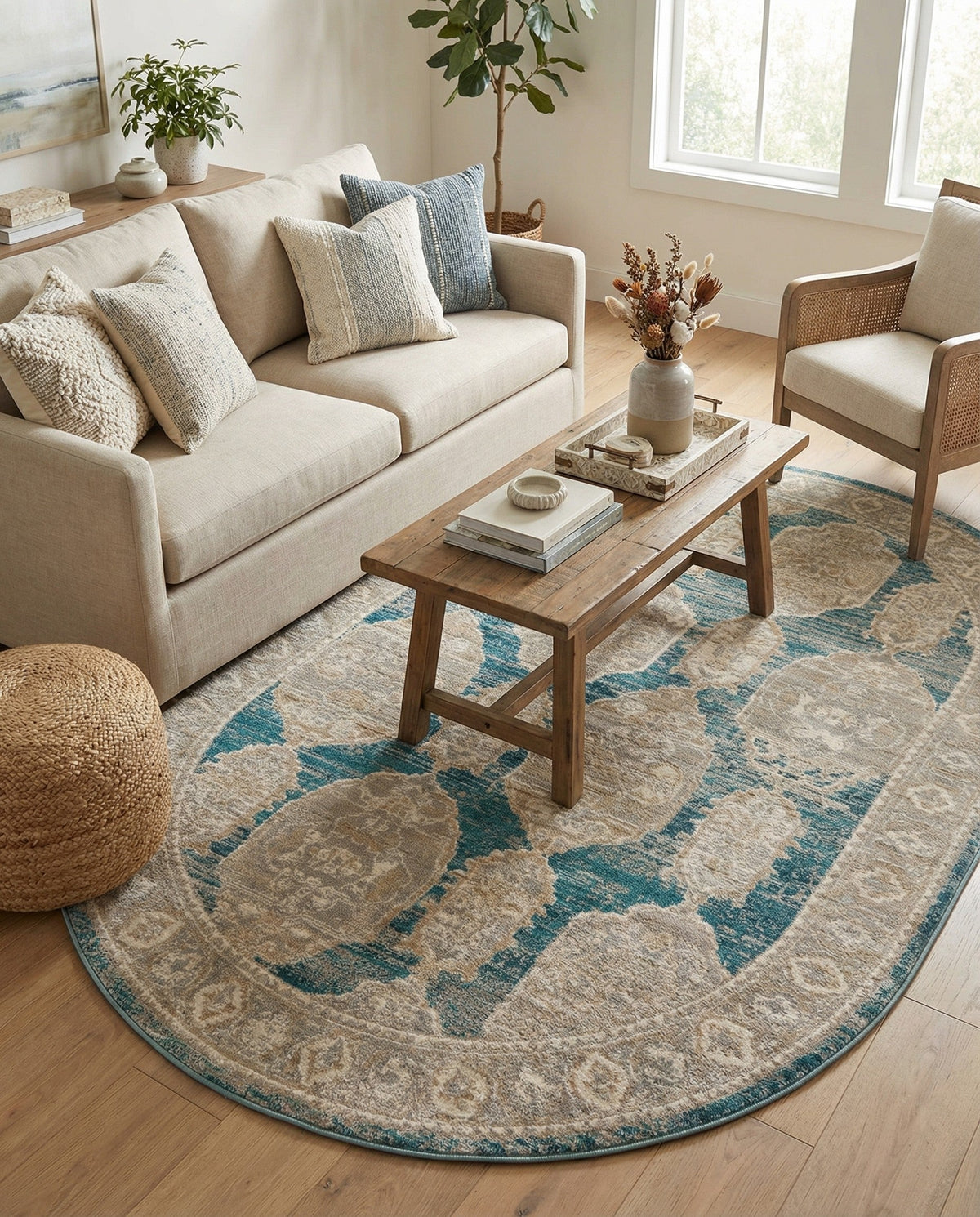 Seville Stripes Collection Area Rug -  Granada (Blue) Oval Blue  lifestyle 22