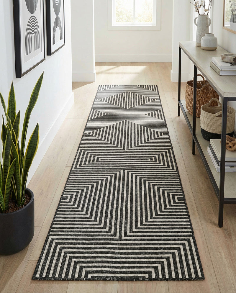 Urban Terrace Collection Area Rug -  Astoria (Black and White) Runner Black and White  lifestyle 65