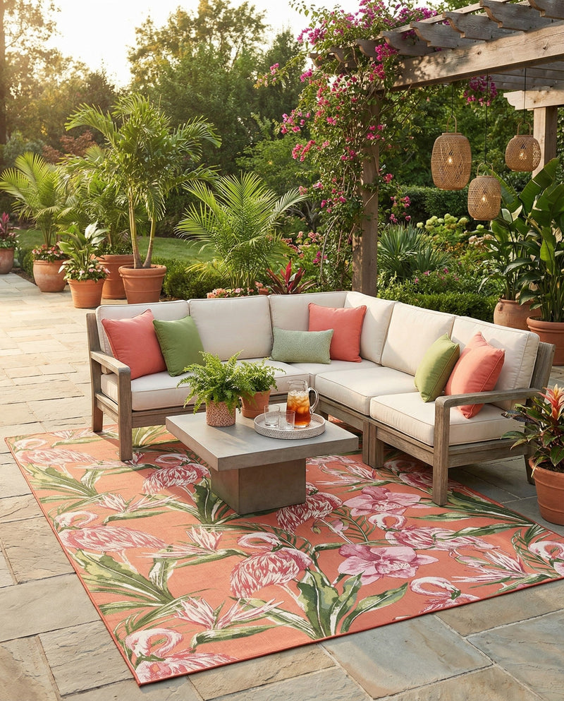 Seaside Blooms Collection Area Rug -  Kyoto Rectangle Coral  lifestyle 27
