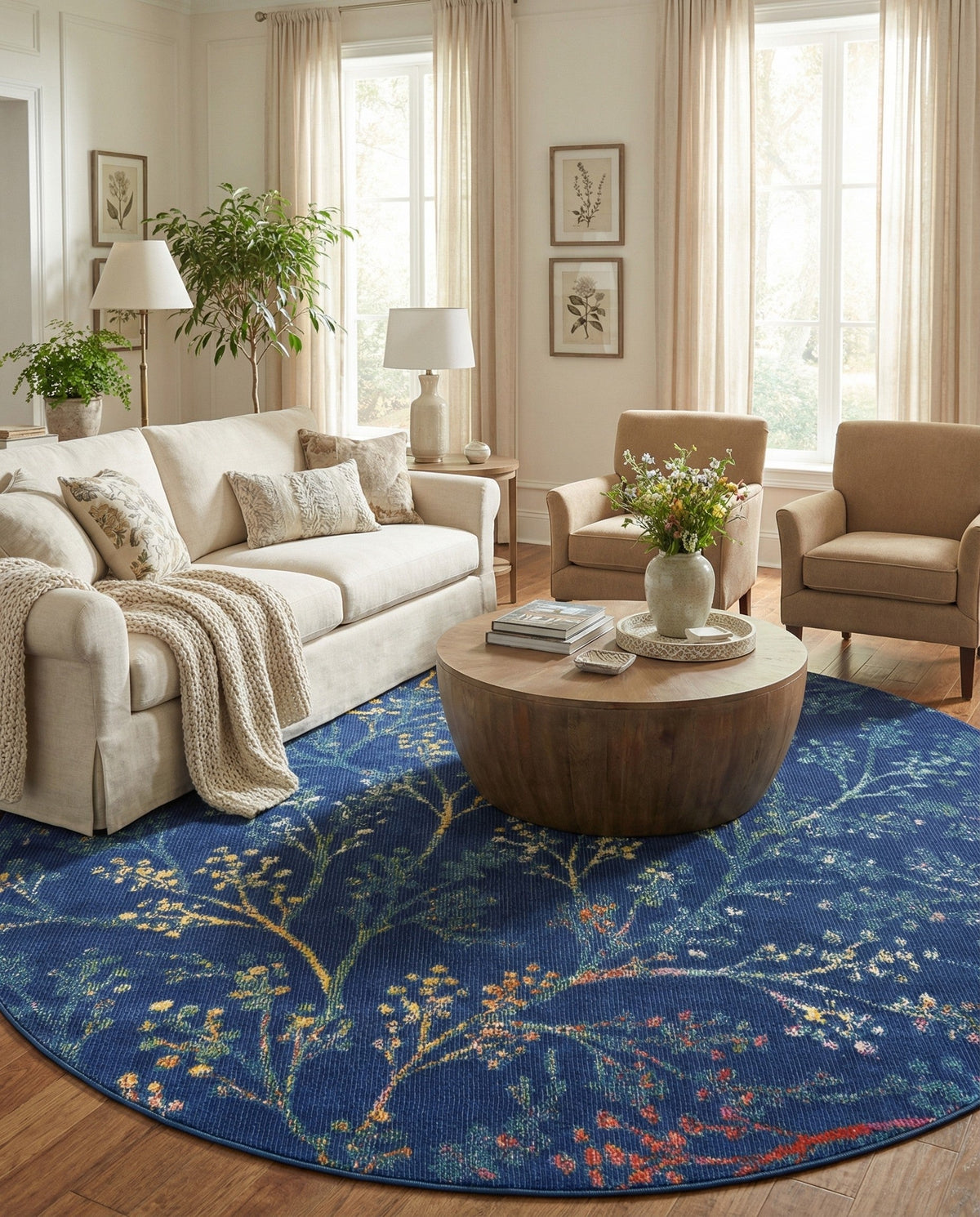 Meadow Breeze Collection Area Rug -  Sunbeam Round Blue  lifestyle 53