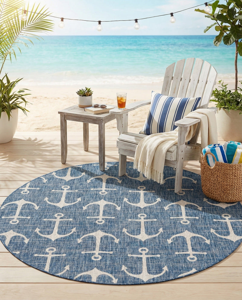 Seaside Haven Rugs Collection Area Rug - Sapphire (Blue) Round Blue  lifestyle 76