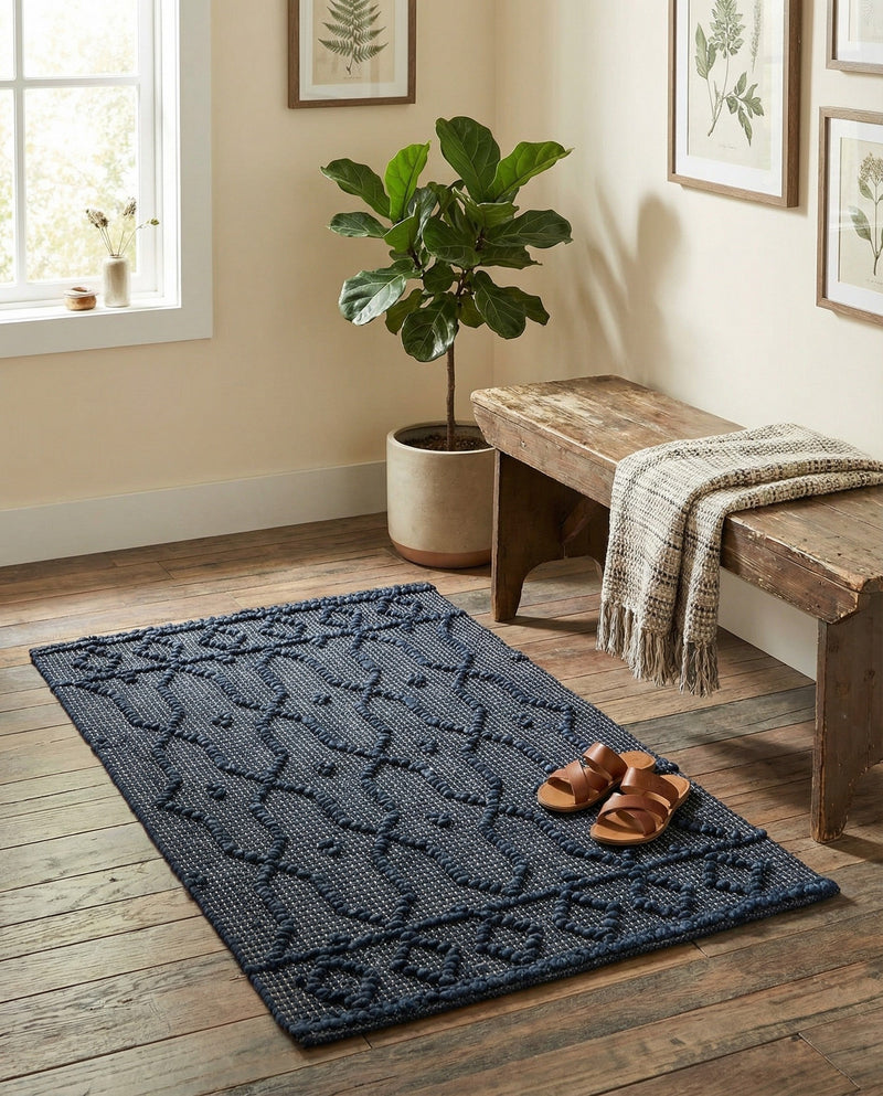 Savannah Weave Collection Area Rug - Serengeti Rectangle Navy Blue  lifestyle 17