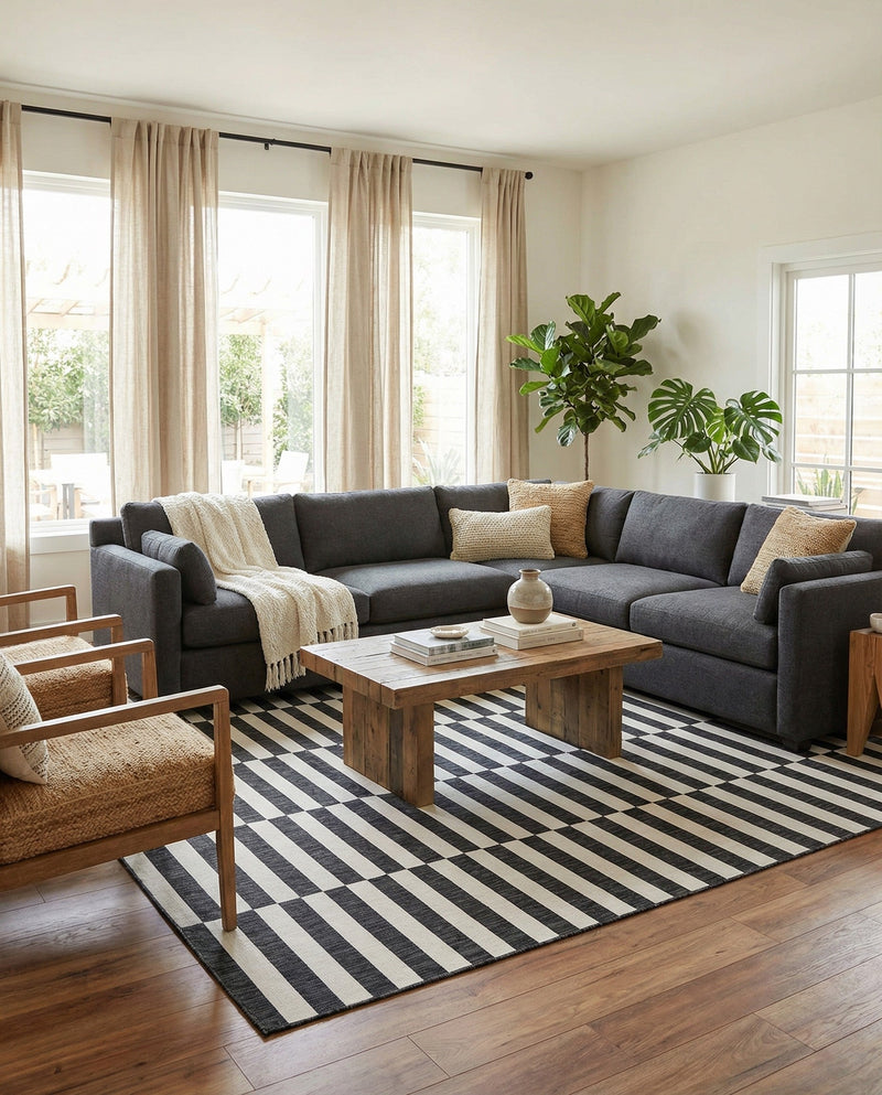 Seaside Stripes Collection Area Rug - Cabana (Charcoal) Rectangle Charcoal  lifestyle 9