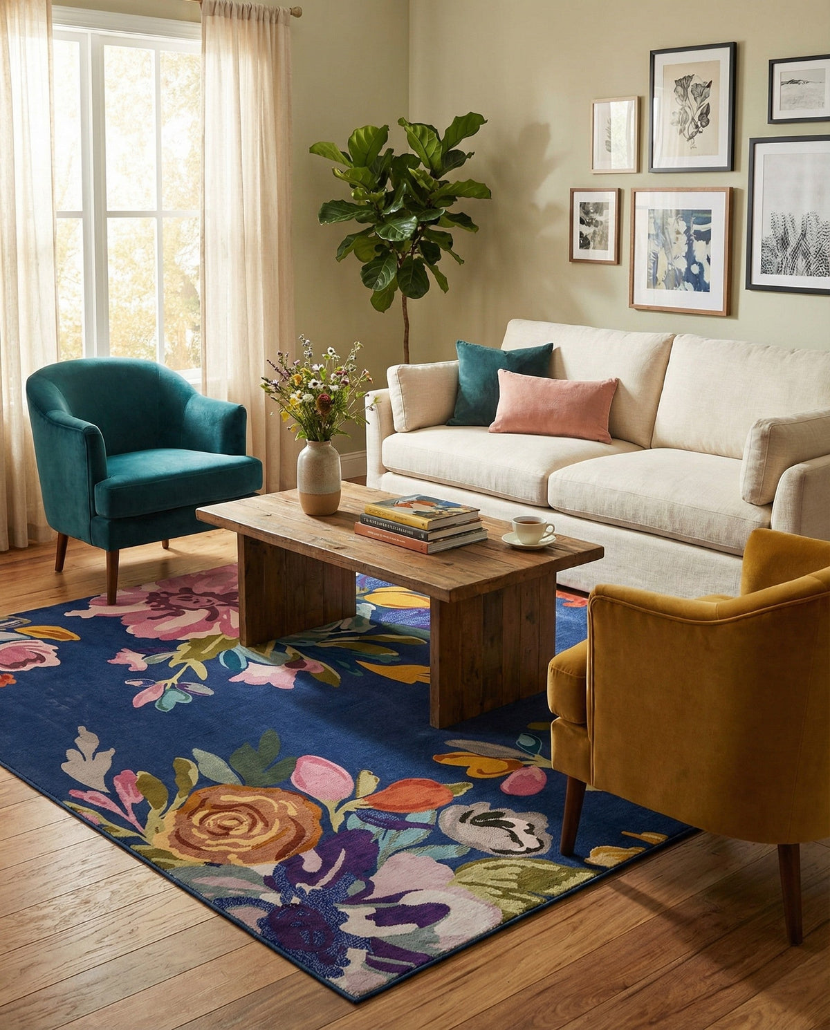 Meadow Breeze Collection Area Rug - Wildflower Rectangle Blue  lifestyle 28