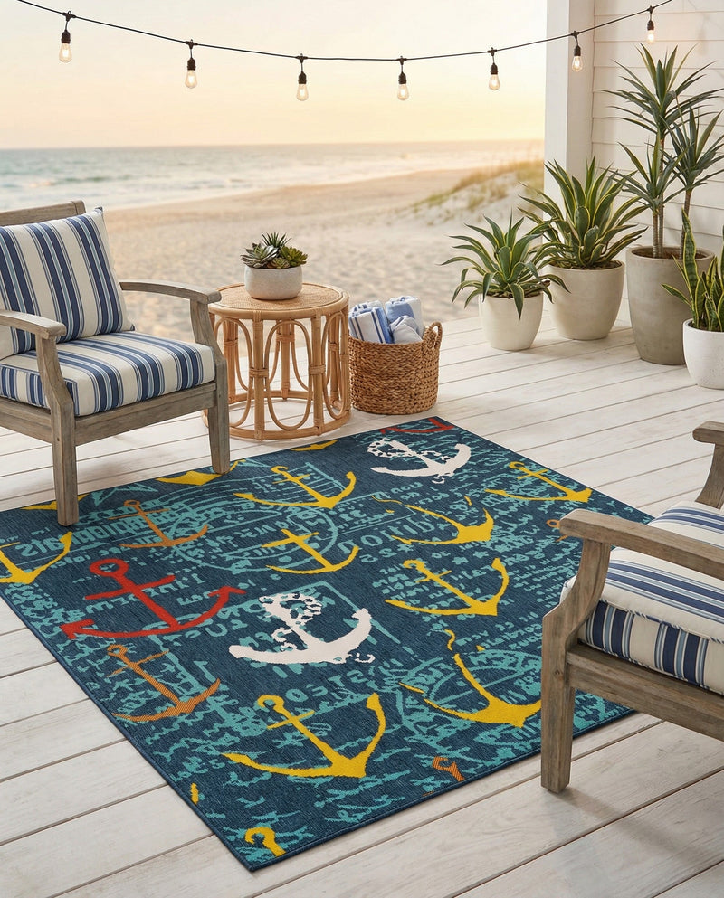 Seaside Haven Rugs Collection Area Rug -  Lighthouse Square Navy Blue  lifestyle 78