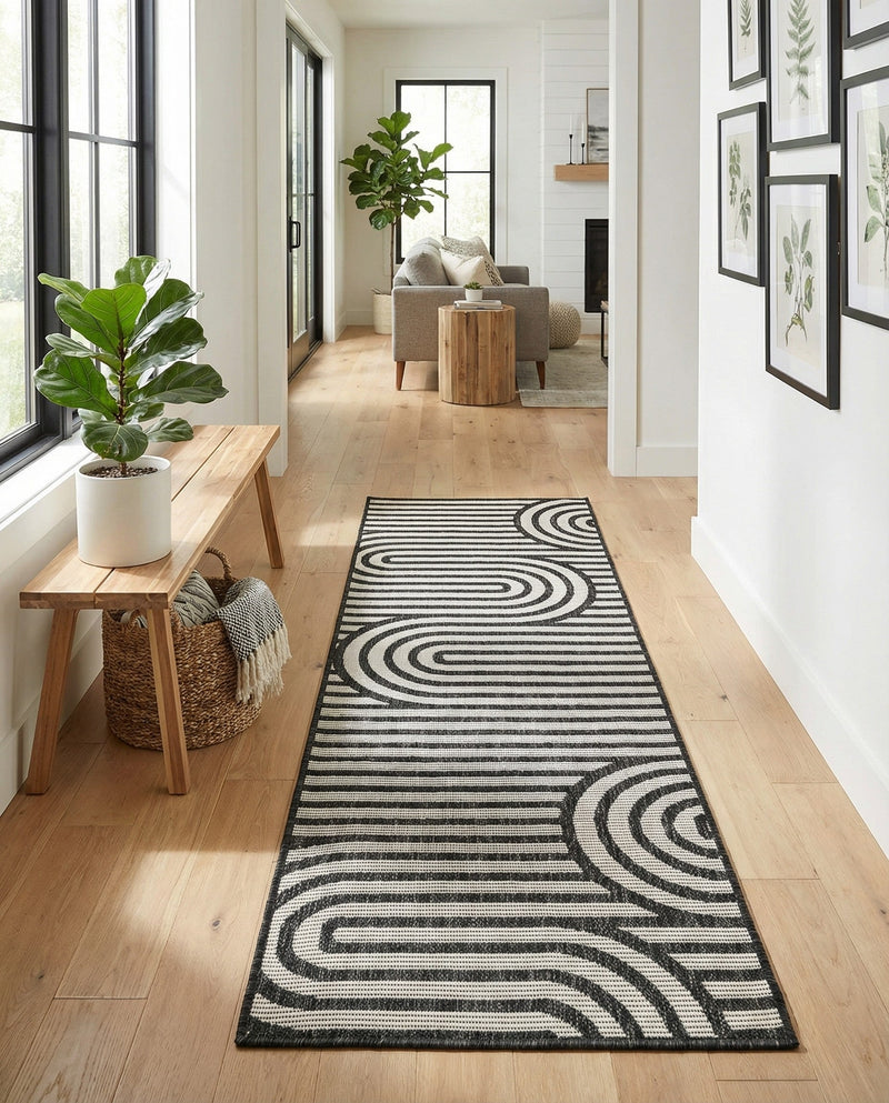 Urban Terrace Collection Area Rug -  Uptown Runner Black and White  lifestyle 28