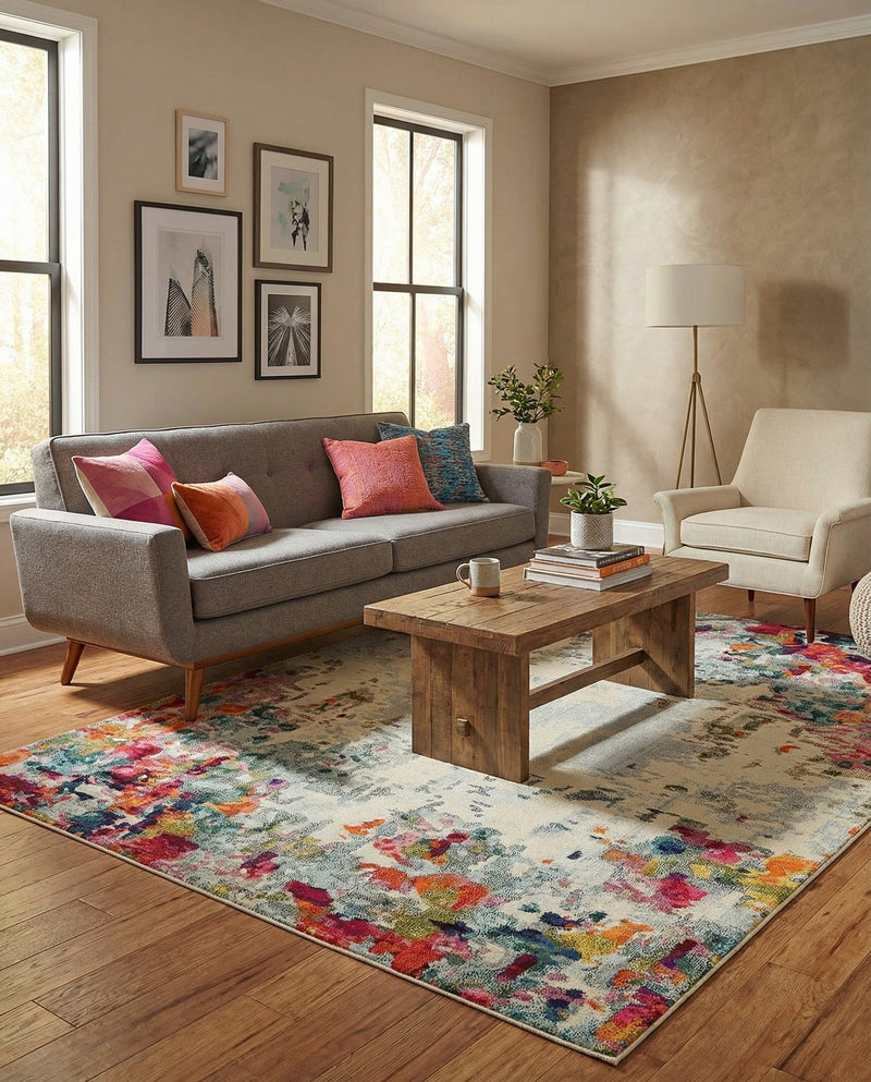 Chromatic Oasis Collection Area Rug -  Blush Rectangle Multi  lifestyle 17