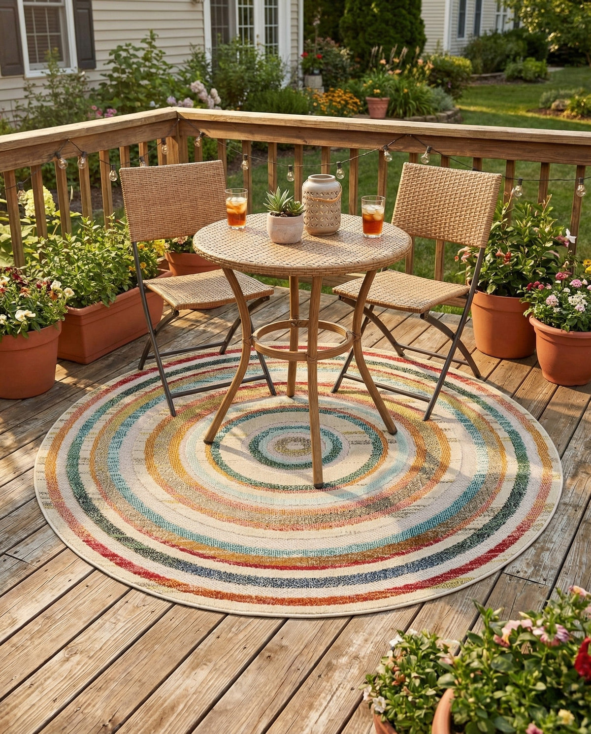Outdoor Marrakesh Collection Area Rug -  Ouarzazate Round Multi Beige  lifestyle 76