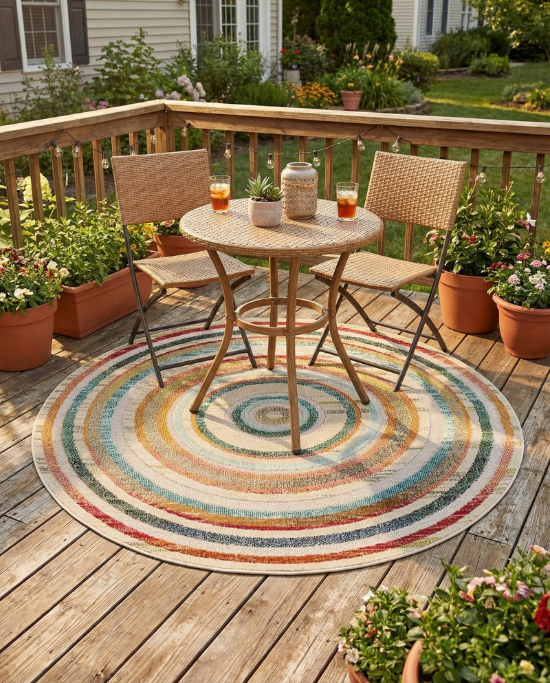 Outdoor Marrakesh Collection Area Rug -  Ouarzazate Round Multi Beige  lifestyle 76